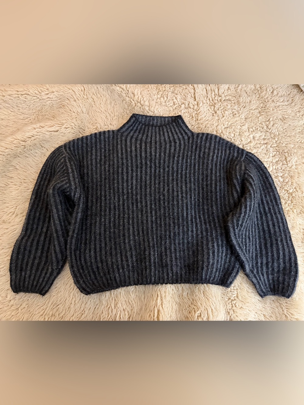 Ribbed Charcoal High-Neck Sweater